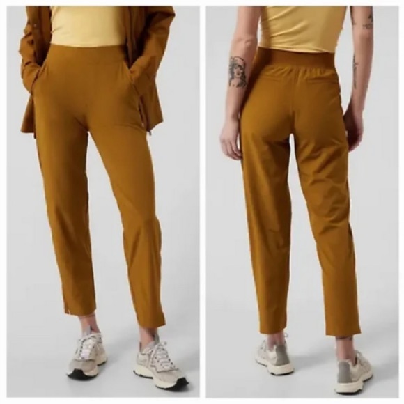 Athleta Brooklyn Ankle Pants Brass Yellow Mid Rise Pockets